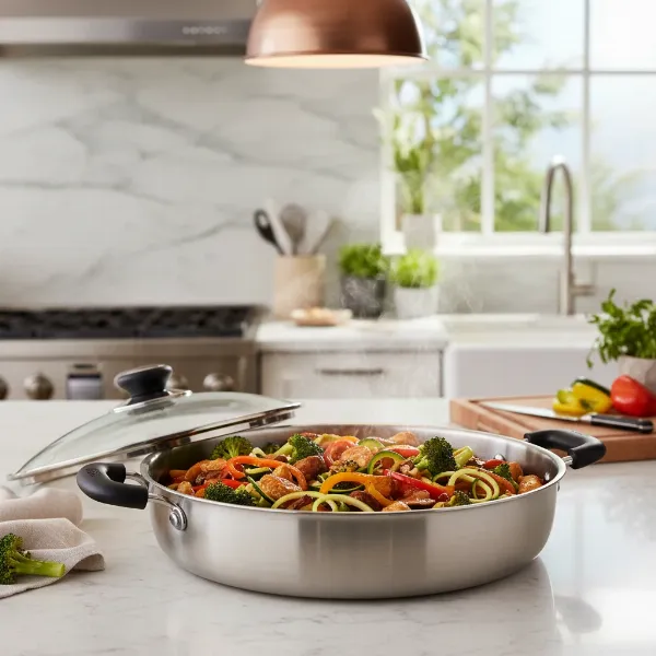 Large Cuisinart GreenGourmet electric skillet preparing a colorful family meal