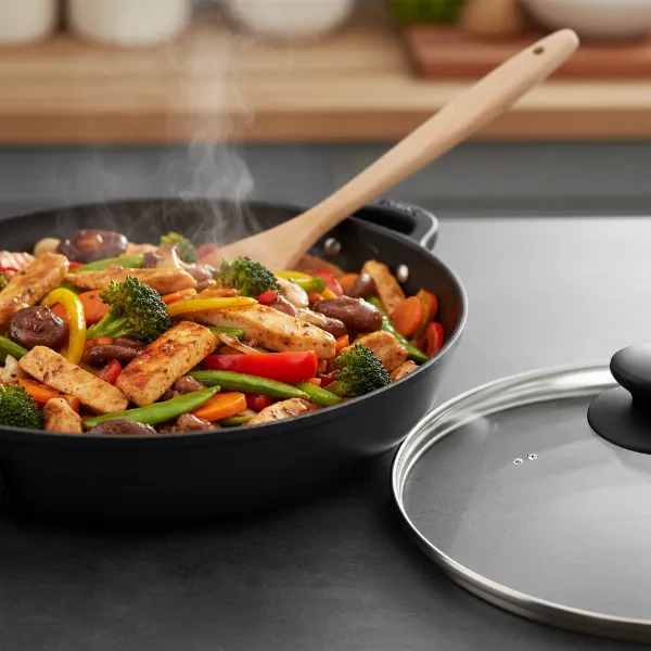Presto 16-inch electric skillet cooking a large family meal, showcasing its capacity and versatility.